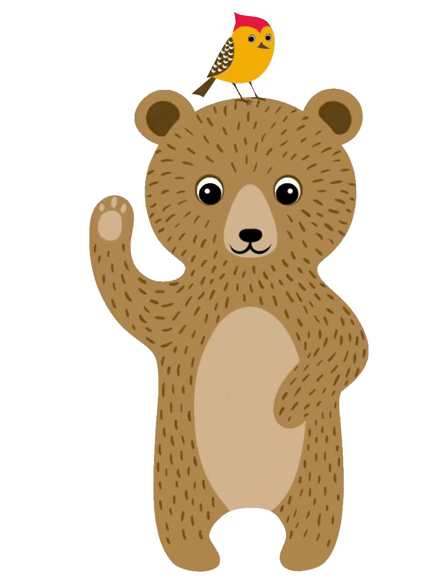Un ours en peluche avec un petit oiseau sur la tête, fond vert