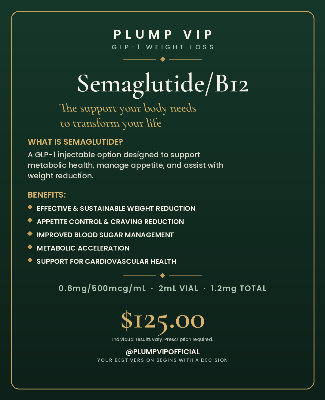 Semaglutide/B12 0.6mg/500mcg/mL 2mL 1.2mg