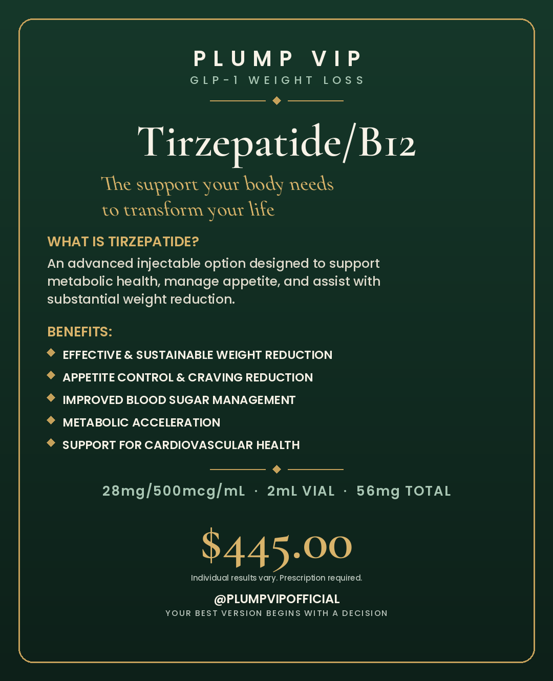 Tirzepatide/B12 28mg/500mcg/mL 2mL 56mg