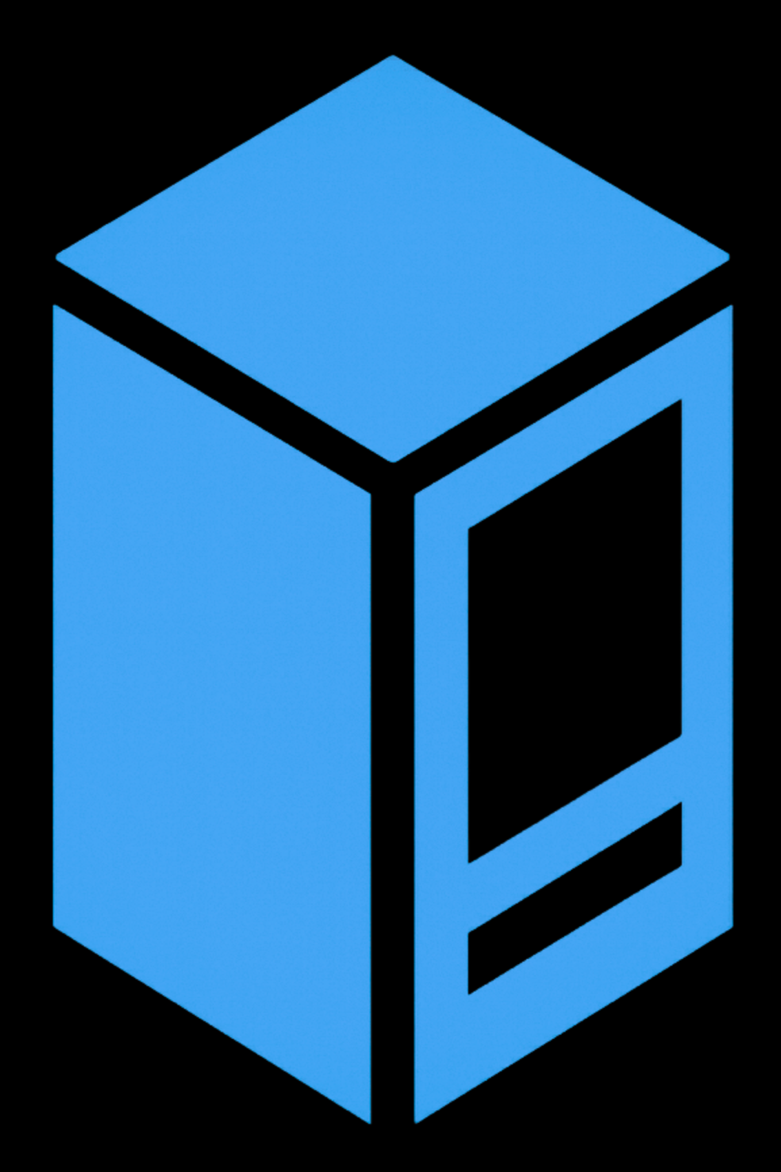 Snackza logo, blue outline of a vending machine on a black background.