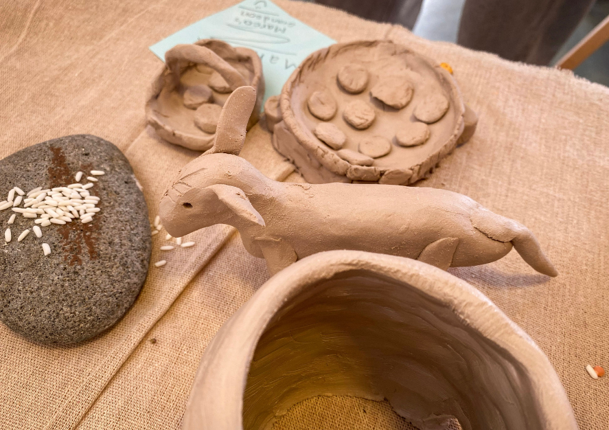 Sensory and tactile creative art materials arranged for process-oriented expressive arts therapy, somatic grounding, and non-verbal exploration