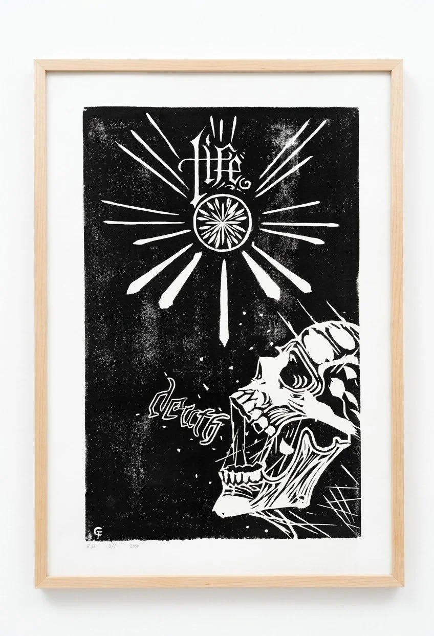 "Life and death" Woodcut print
