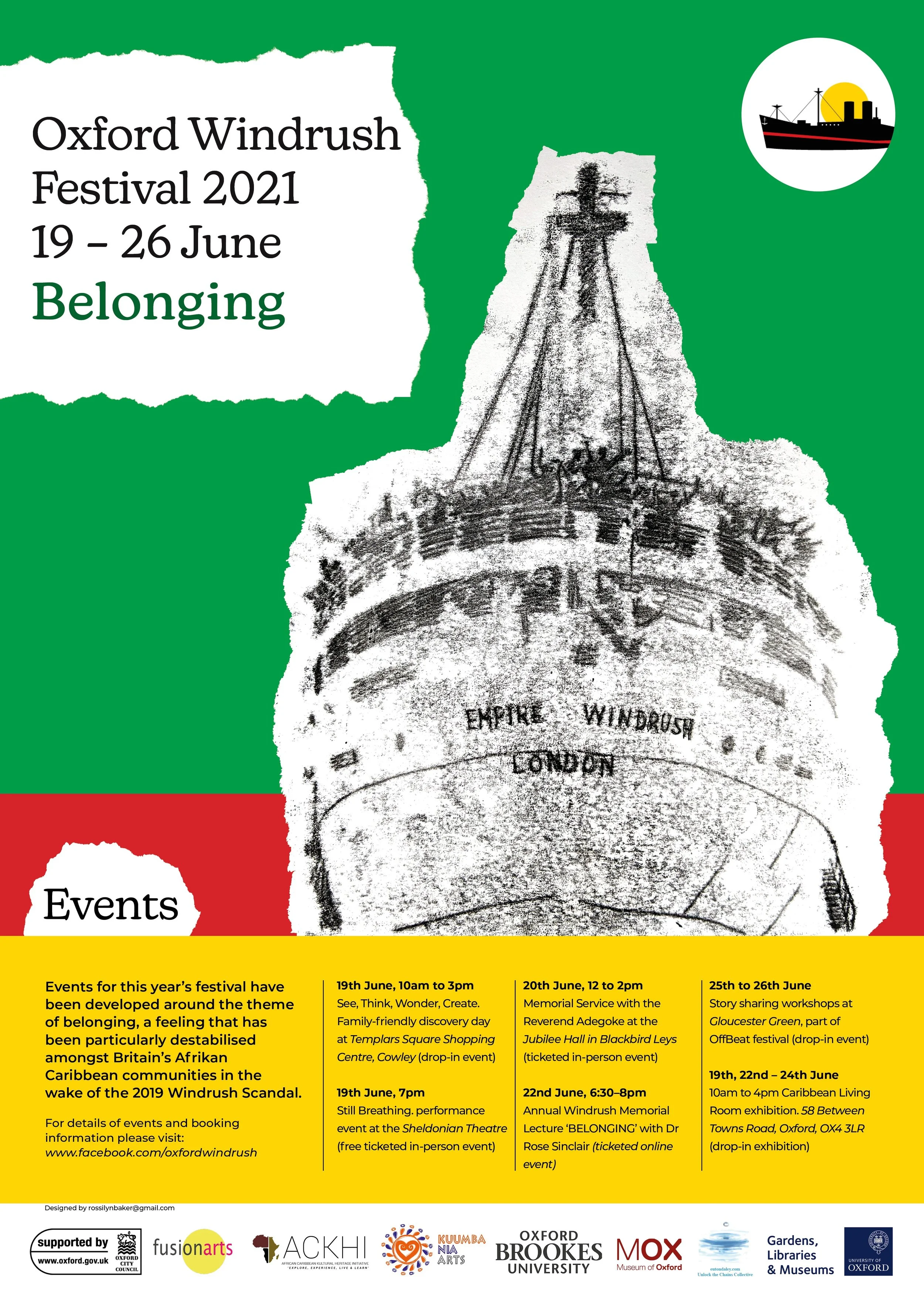 The front of a poster for the Oxford Windrush Festival