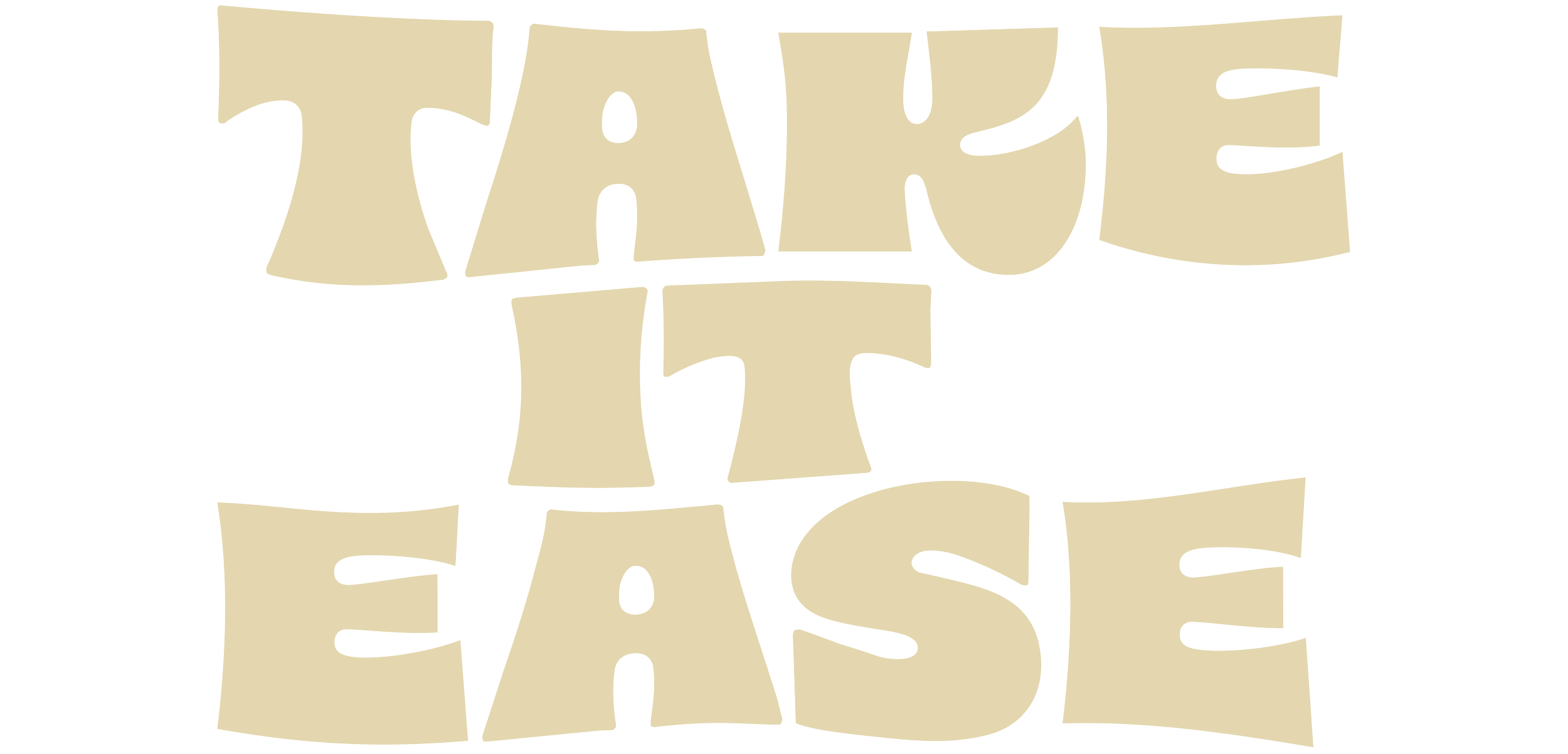 Text overlaid on a dark background that says 'TAKE A SEAT' in large, beige, block letters.