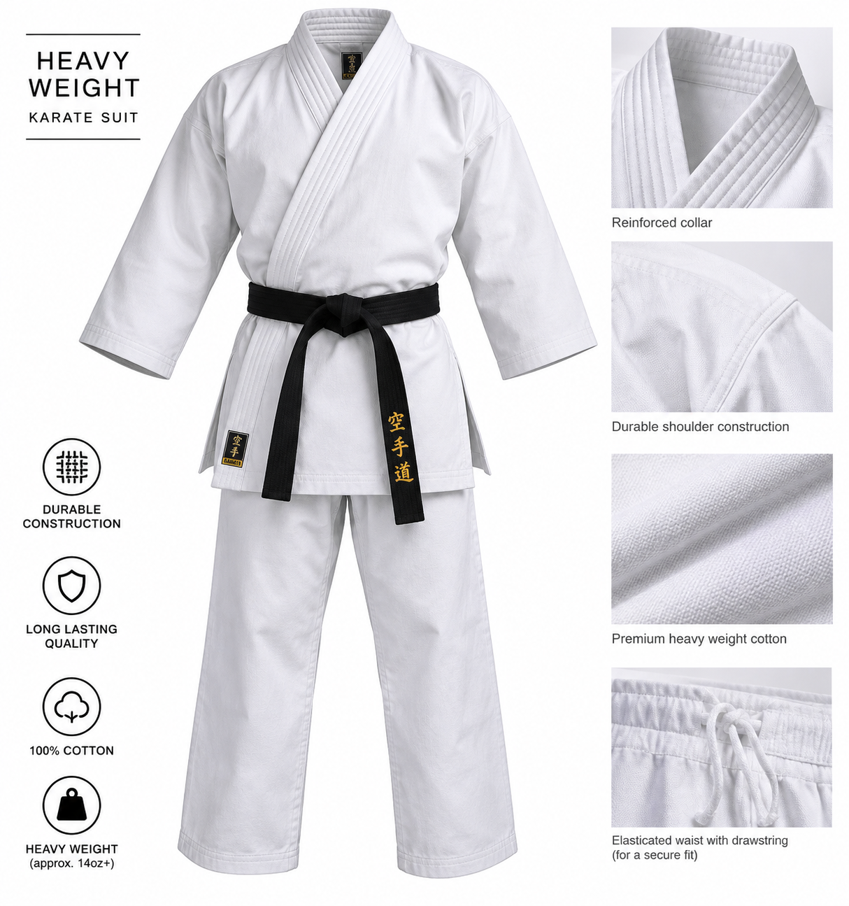 Heavy weight karate suit with badge