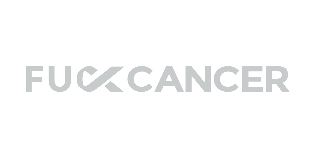 Stylized text spelling 'FUCKCANCER' with the 'X' designed as an 'X', presented in a grey color on a transparent background.