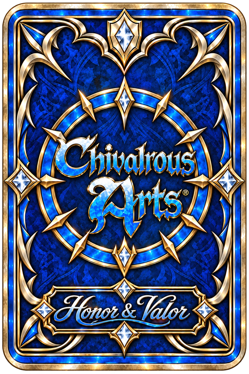 A decorative card titled "Chivalrous Arts" with gold and blue embellishments, featuring the subtitle "Honor & Valor."