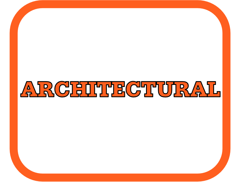 A white square with rounded corners and an orange border, containing the word 'ARCHITECTURAL' in bold orange and black text.