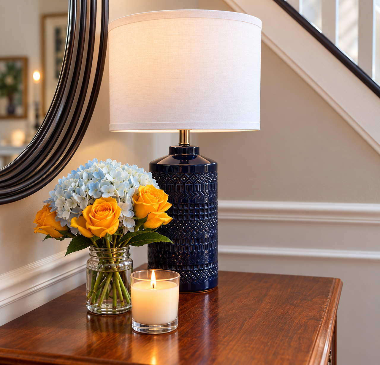 Elegant Lamp, Flowers, and Candle Vignette.png