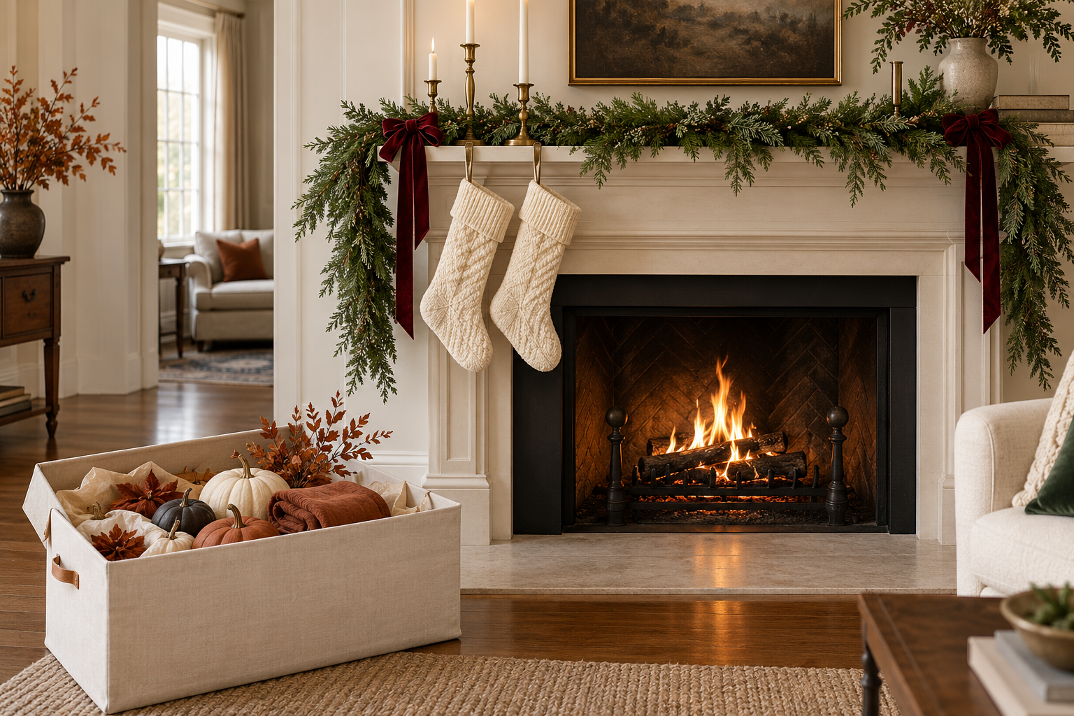 Christmas mantel with fall storage box.png