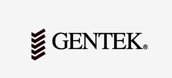 GENTEK logo with stylized check marks or arrows to the left of the text.