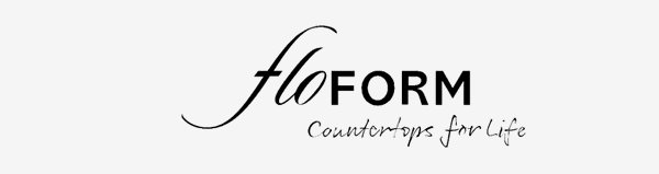 Logo with the word 'flo' in cursive, 'FORM' in bold uppercase, and the slogan 'Countertops for life' in handwritten style.