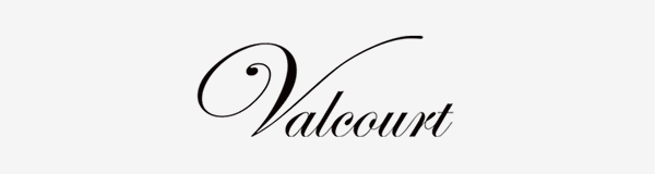 Elegant black text spelling 'Valcourt' in cursive font on a white background.