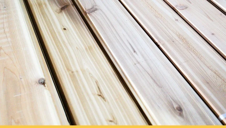 Close-up view of wooden planks on a deck or flooring.