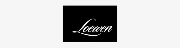 Loewe logo with white cursive text on a black background.