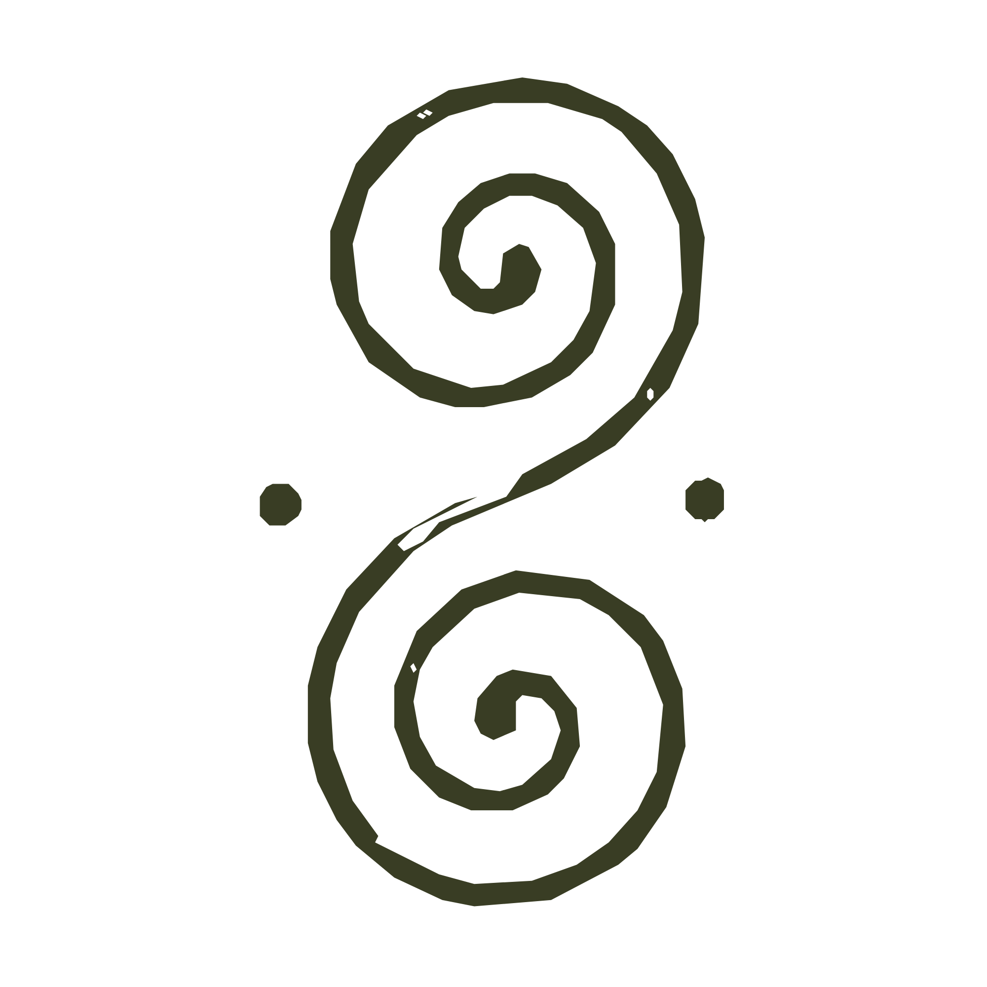 A digital illustration of a spiral pattern, resembling a stylized snail shell, with lines and shapes creating a modern, abstract design in dark shades.