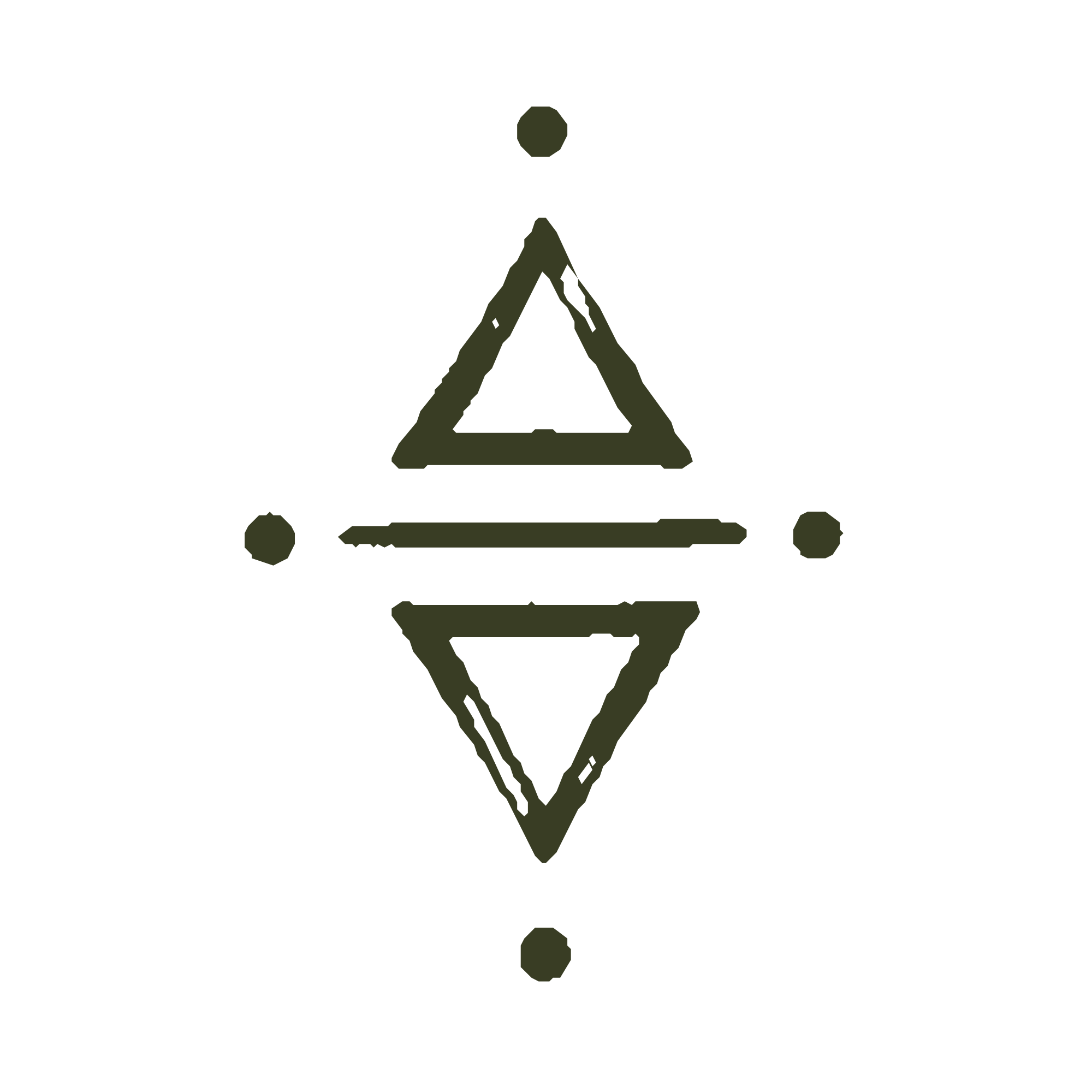 Simple geometric black and olive-green triangle, circle, and line abstract design.
