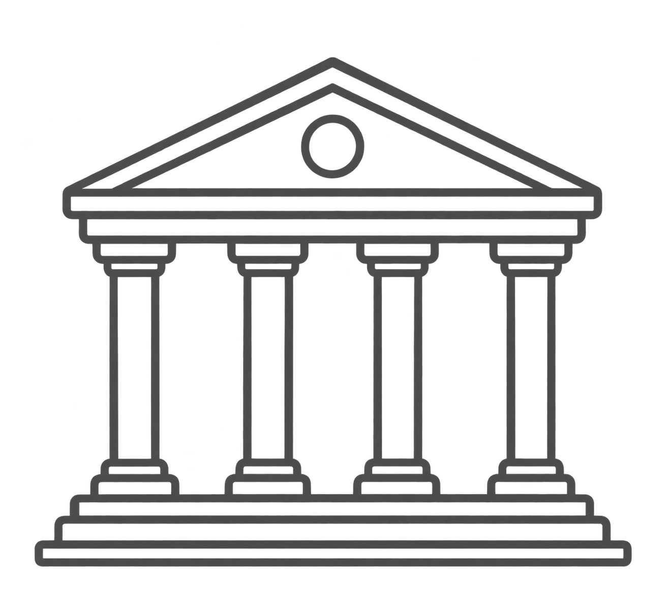 Outline of a classical building with columns and a triangular pediment.
