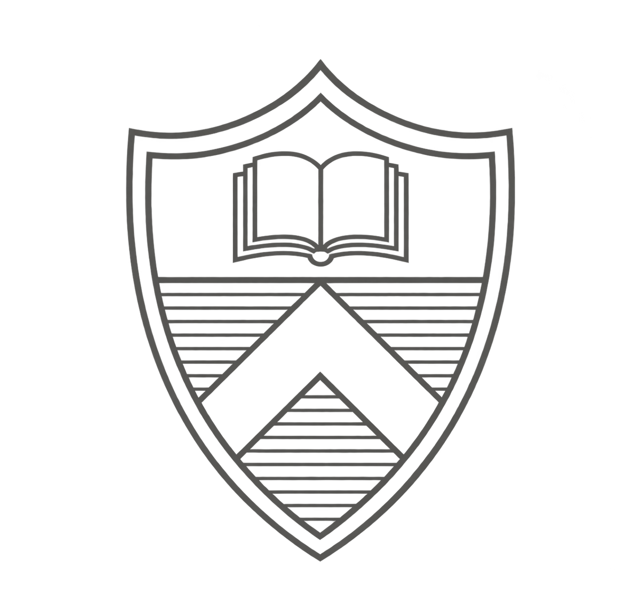 A black and white shield emblem with a book at the top and a checkmark at the bottom.
