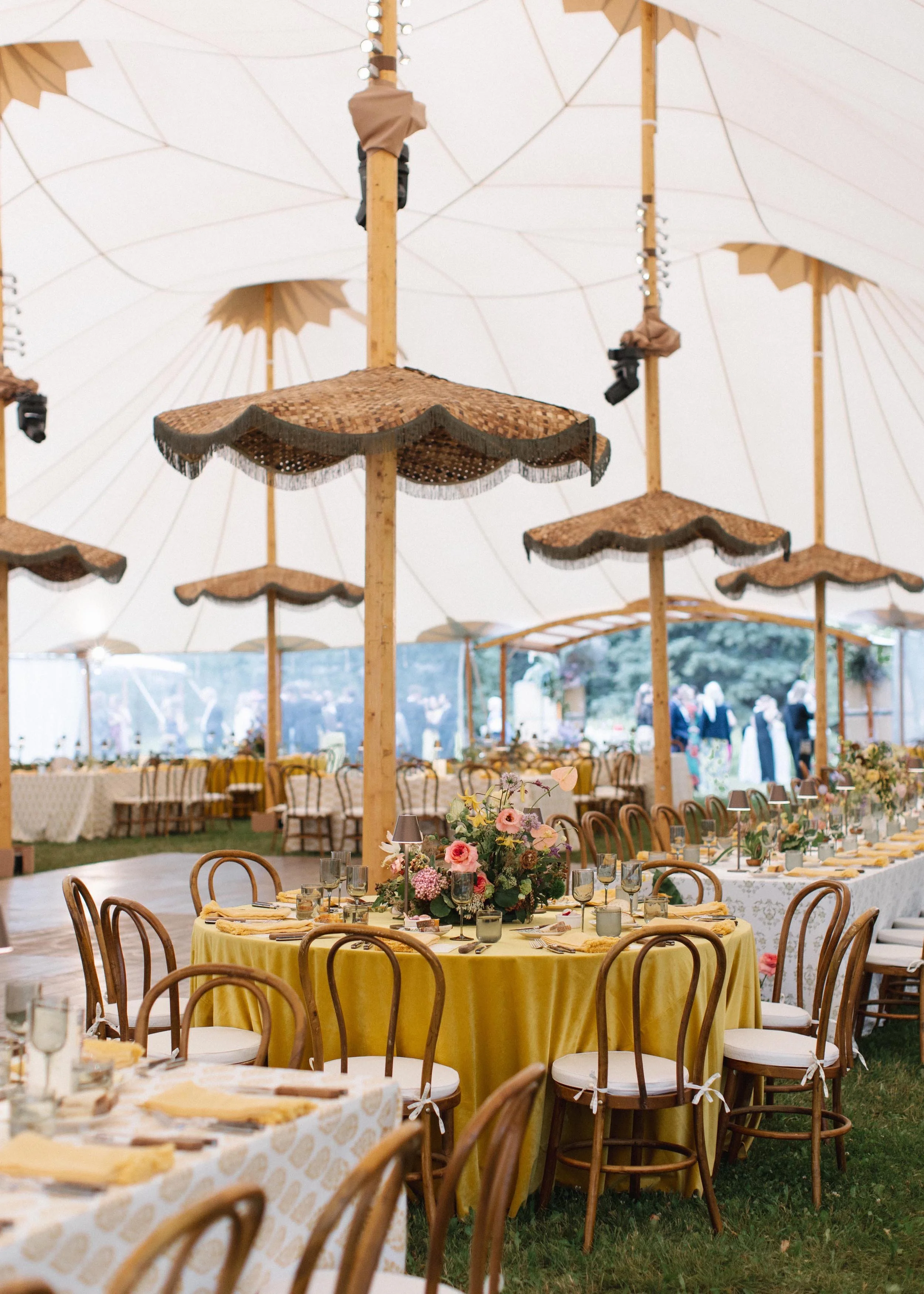 gorgeous floral decor setup at a full service tented wedding in vail colorado