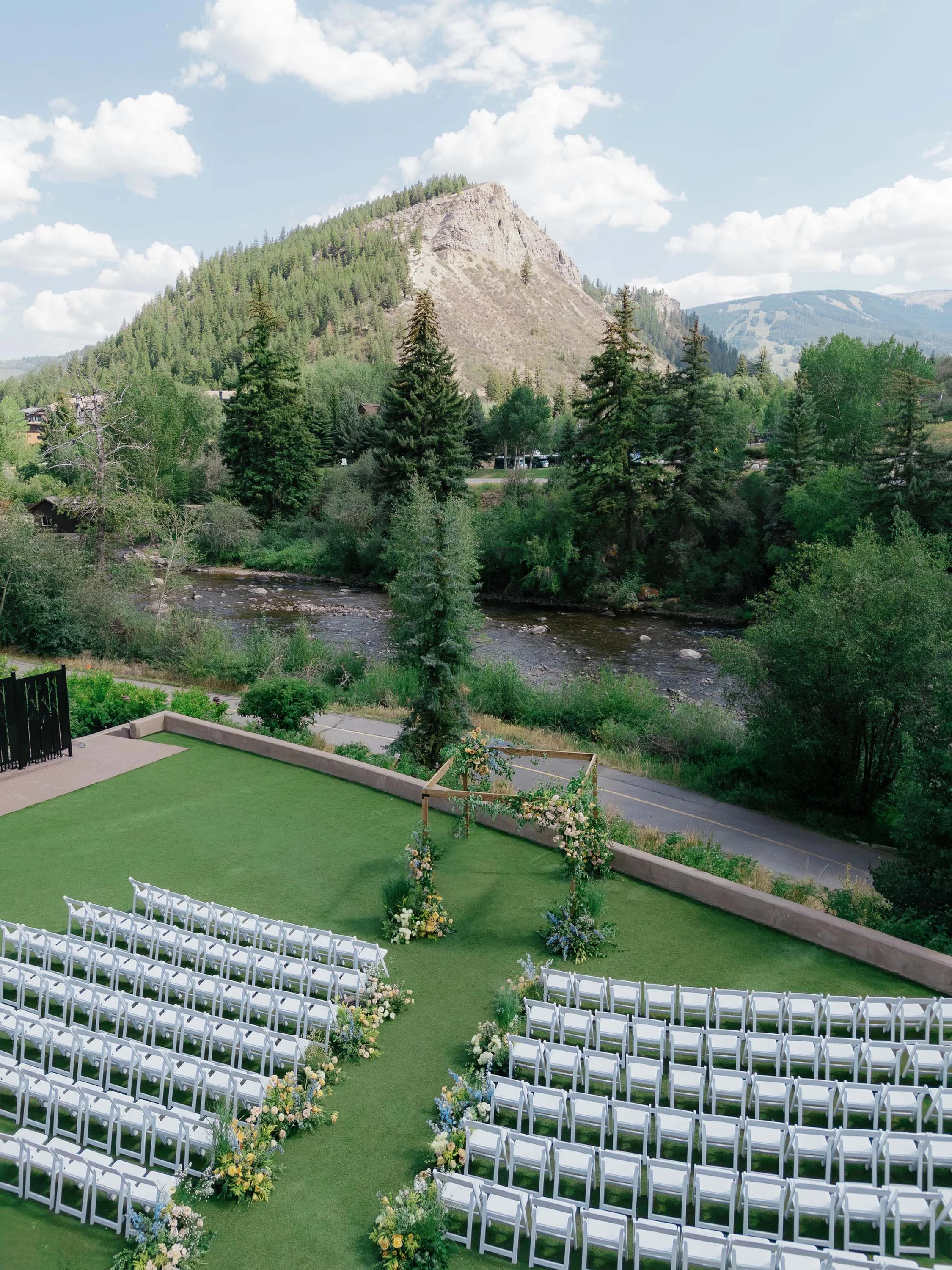 a large luxurious outdoor wedding setup in beaver creek colorado