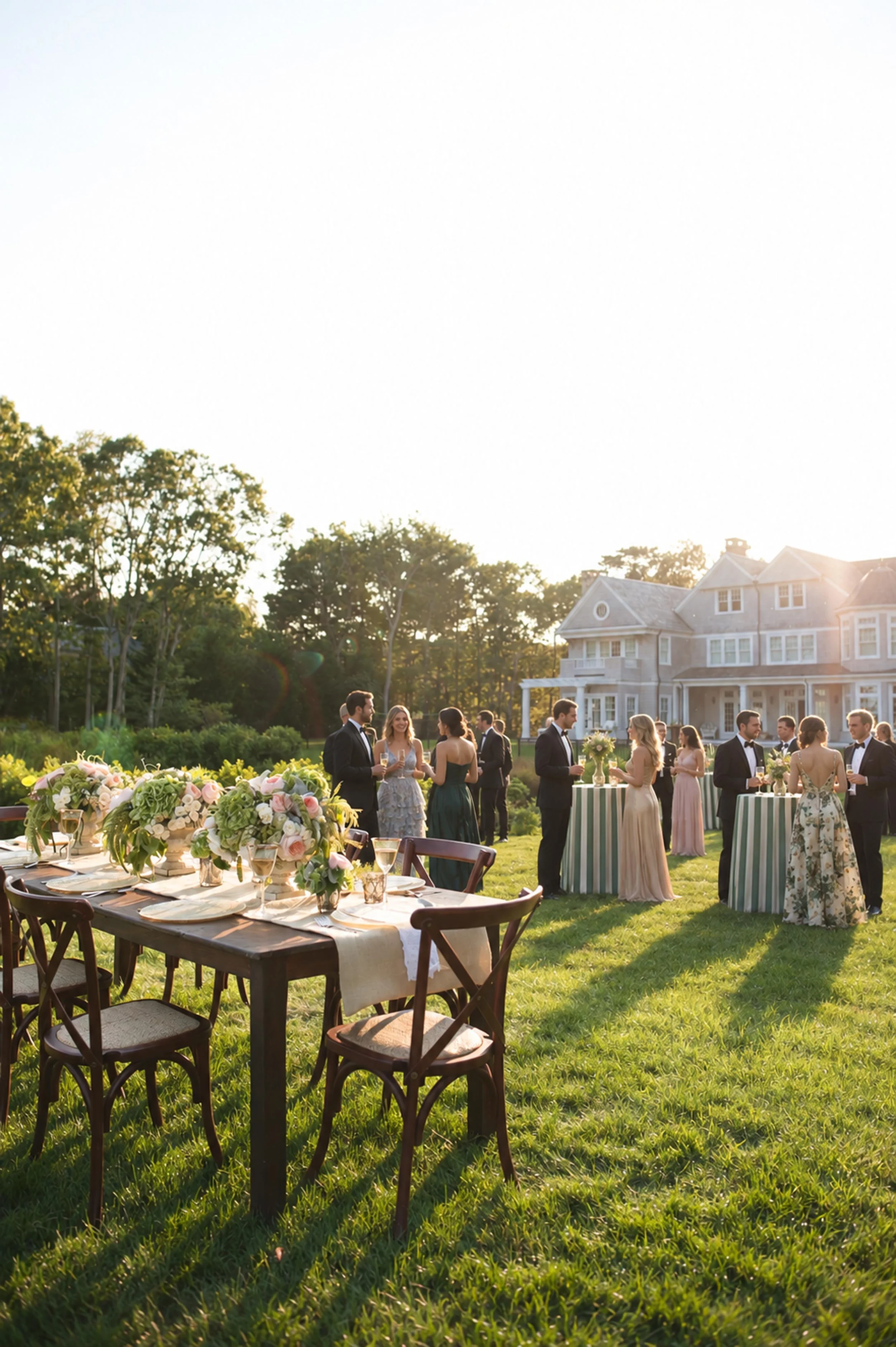 wedding guests mingling with each other at a luxury wedding in new england