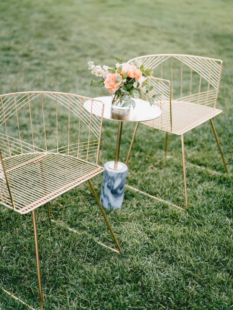 gold elegant outdoor chairs for an outdoor wedding in new england
