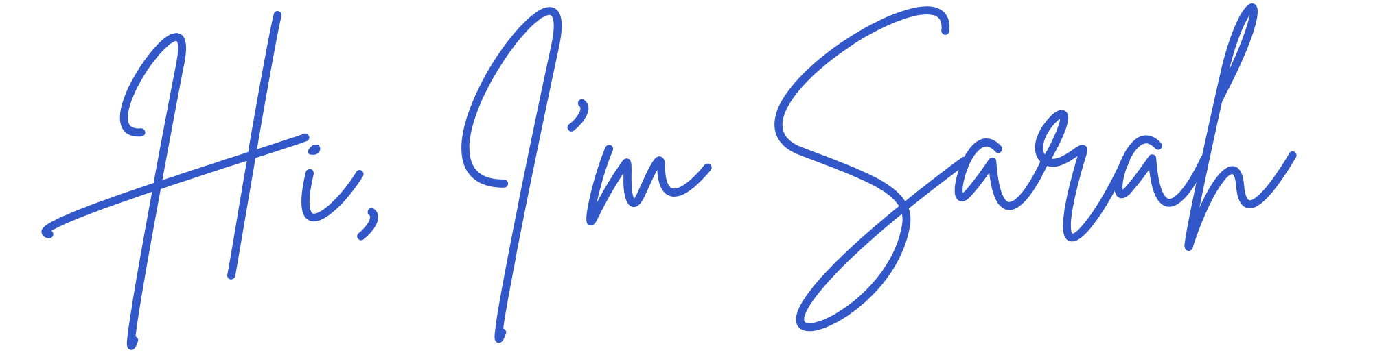 Handwritten text saying "Hi, I'm Sarah"