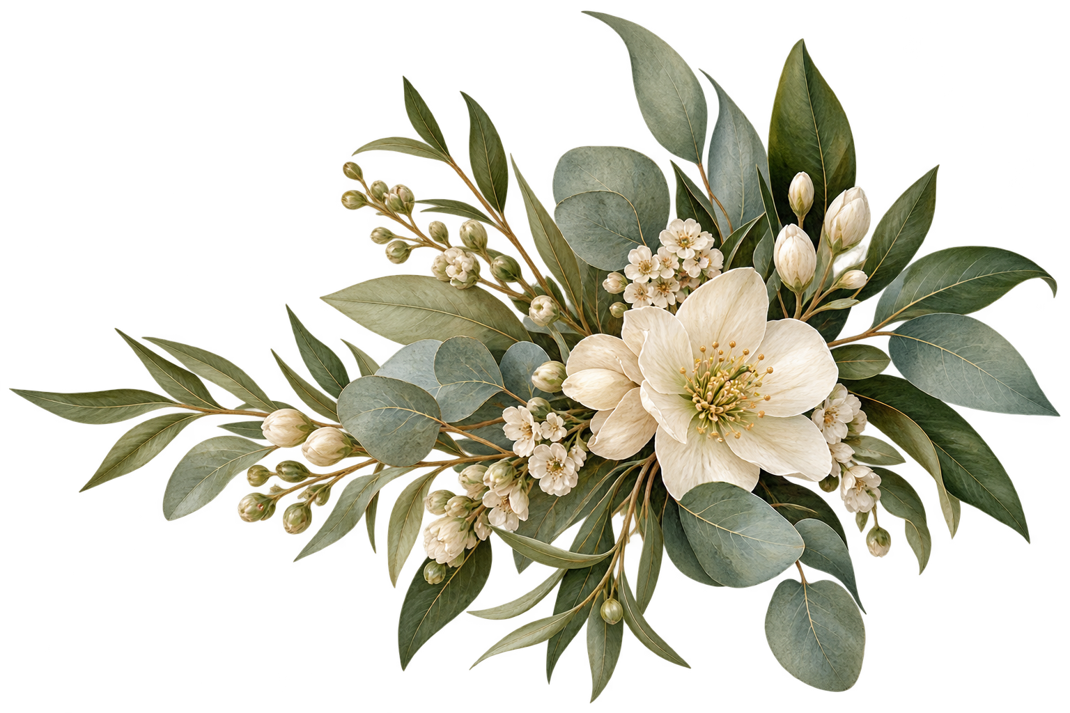 White floral and greenery arrangement