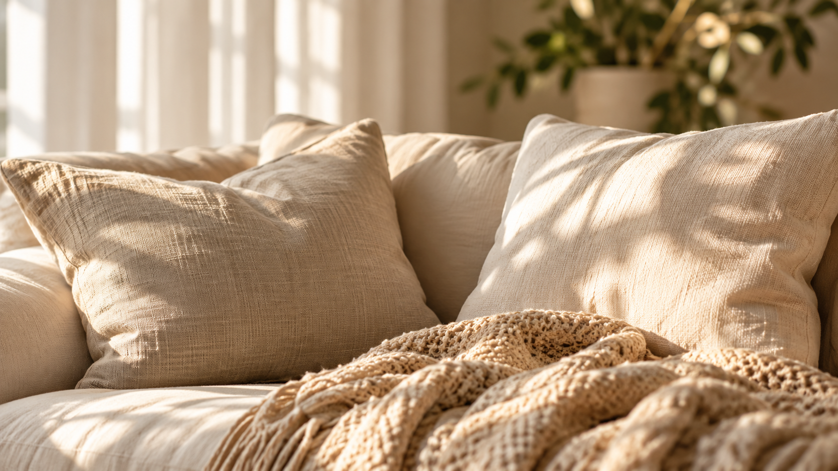 Warm, inviting therapy space with soft pillows and natural light
