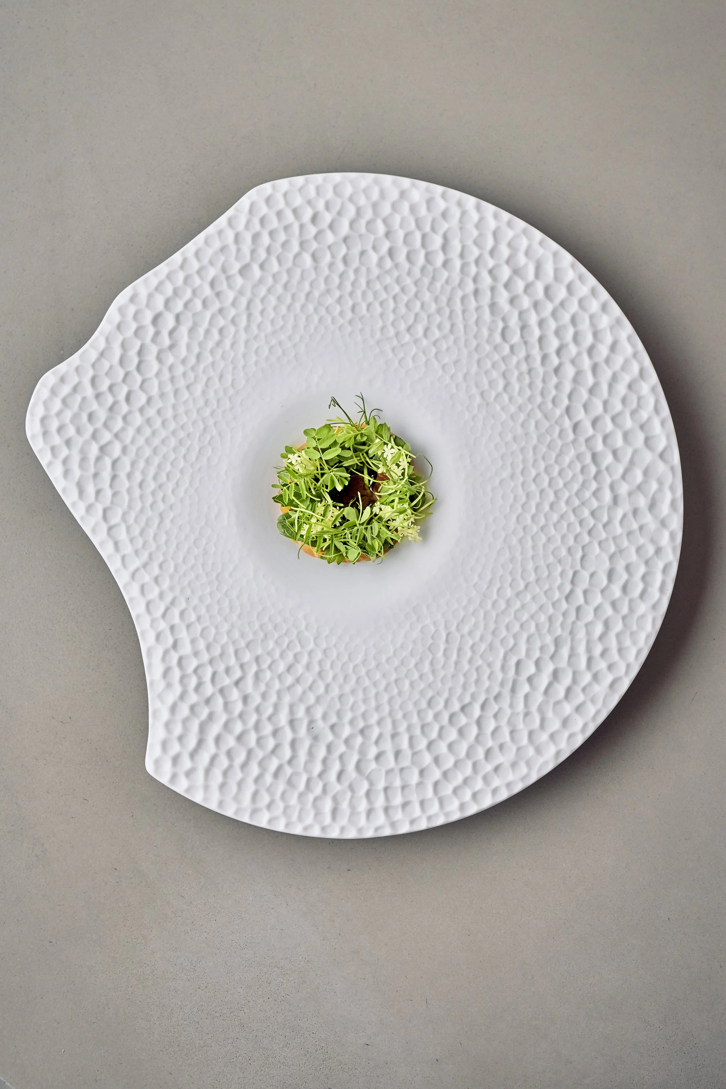 King salmon cold smoked over burning spruce with burnt apple thinnings, wild herbs and douglas fir.