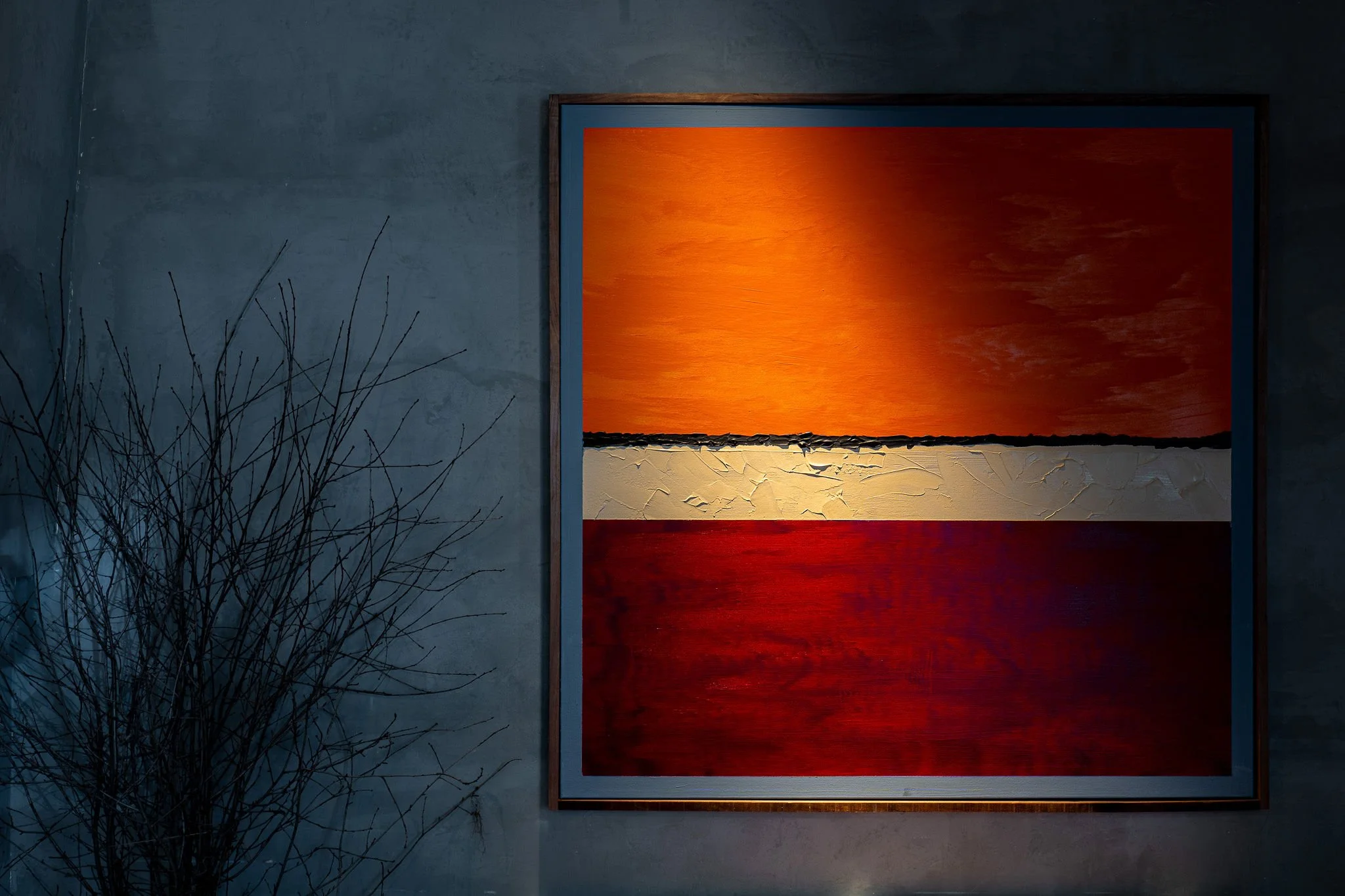 A painting by Harrison Cheney, framed on the wall at Sons & Daughters in San Francisco.