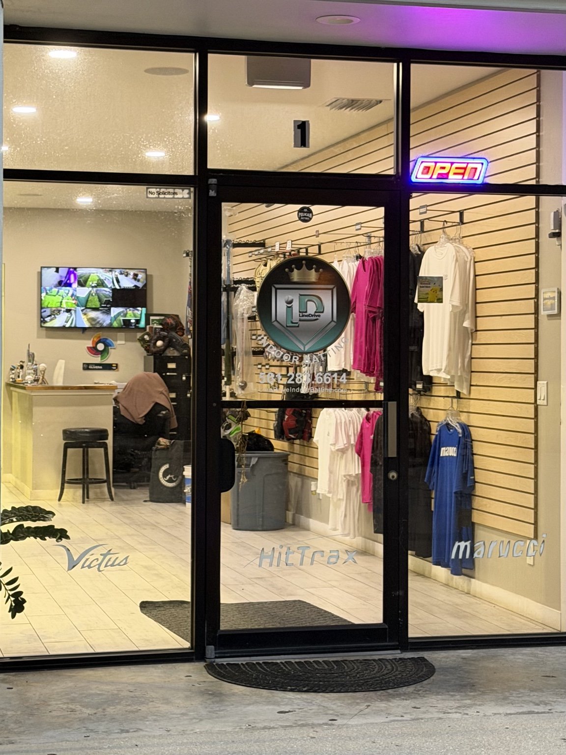 Entrance to Line Drive Indoor Batting in Jupiter, Florida