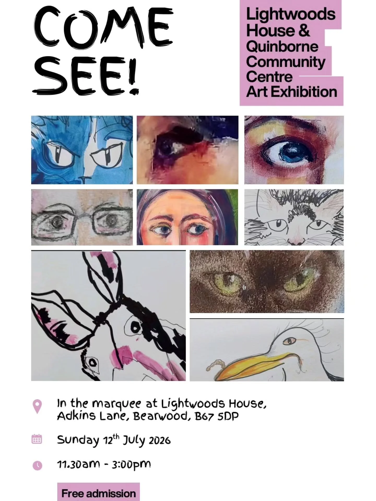 👀 COME SEE 👀

A year's worth of creativity, curiosity, and experimentation... all under one roof for one day only!

Over the past year, the wonderful art groups at Lightwood House and Quinborne, guided by the incredibly talented @andreacolesart , h