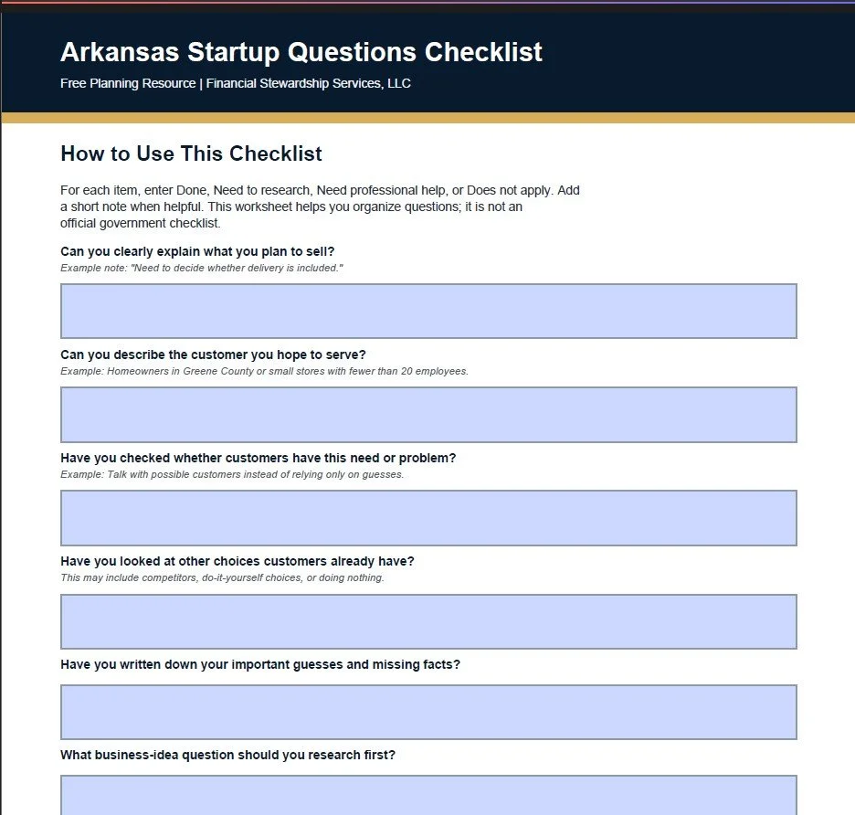 Arkansas Startup Questions