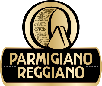 Parmigiano Reggiano cheese logo with a circular emblem and bold text