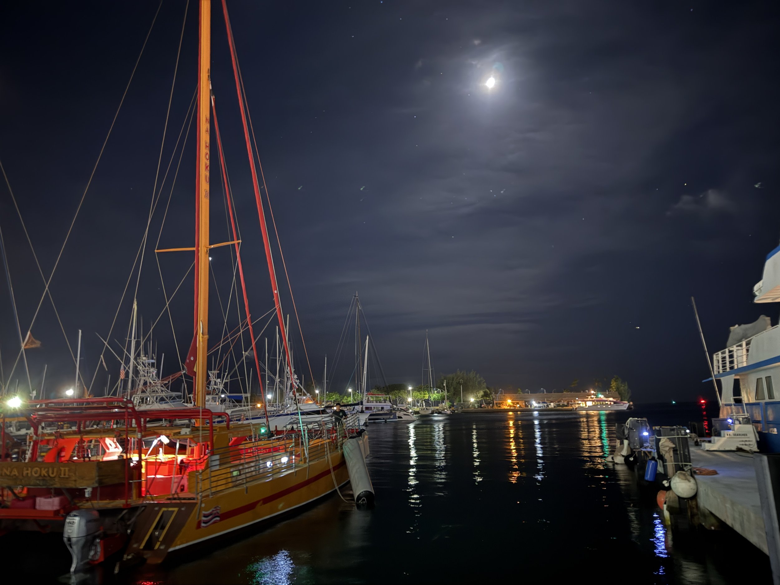 The moon over the boat after disembarking. 