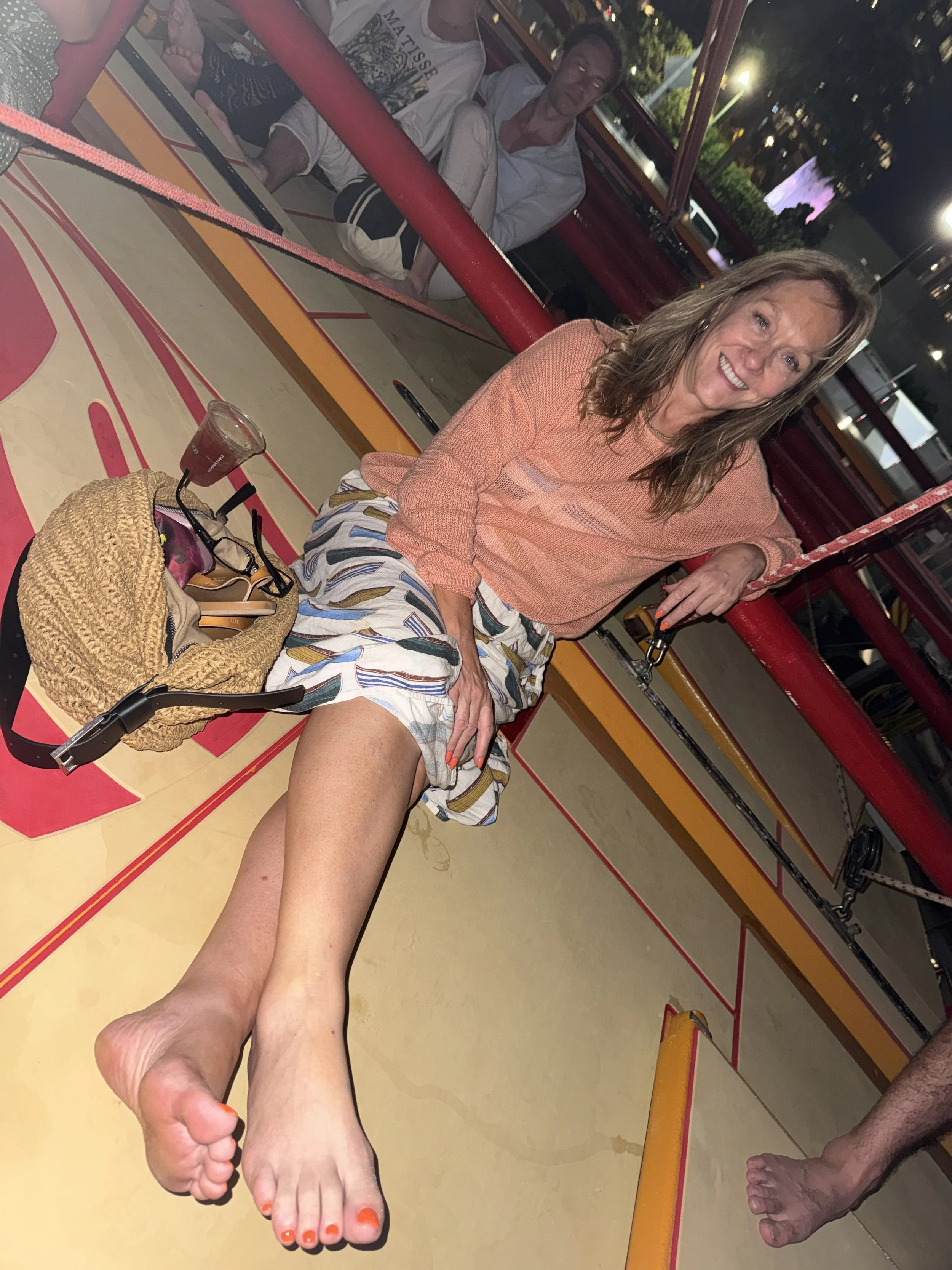 I was told by an employee of a different boat whom I chatted up on the beach that you have to climb up to the top for the best view of the fireworks, he was right!!!  It takes a bit of bravery to be the first one up, especially since I was like the l