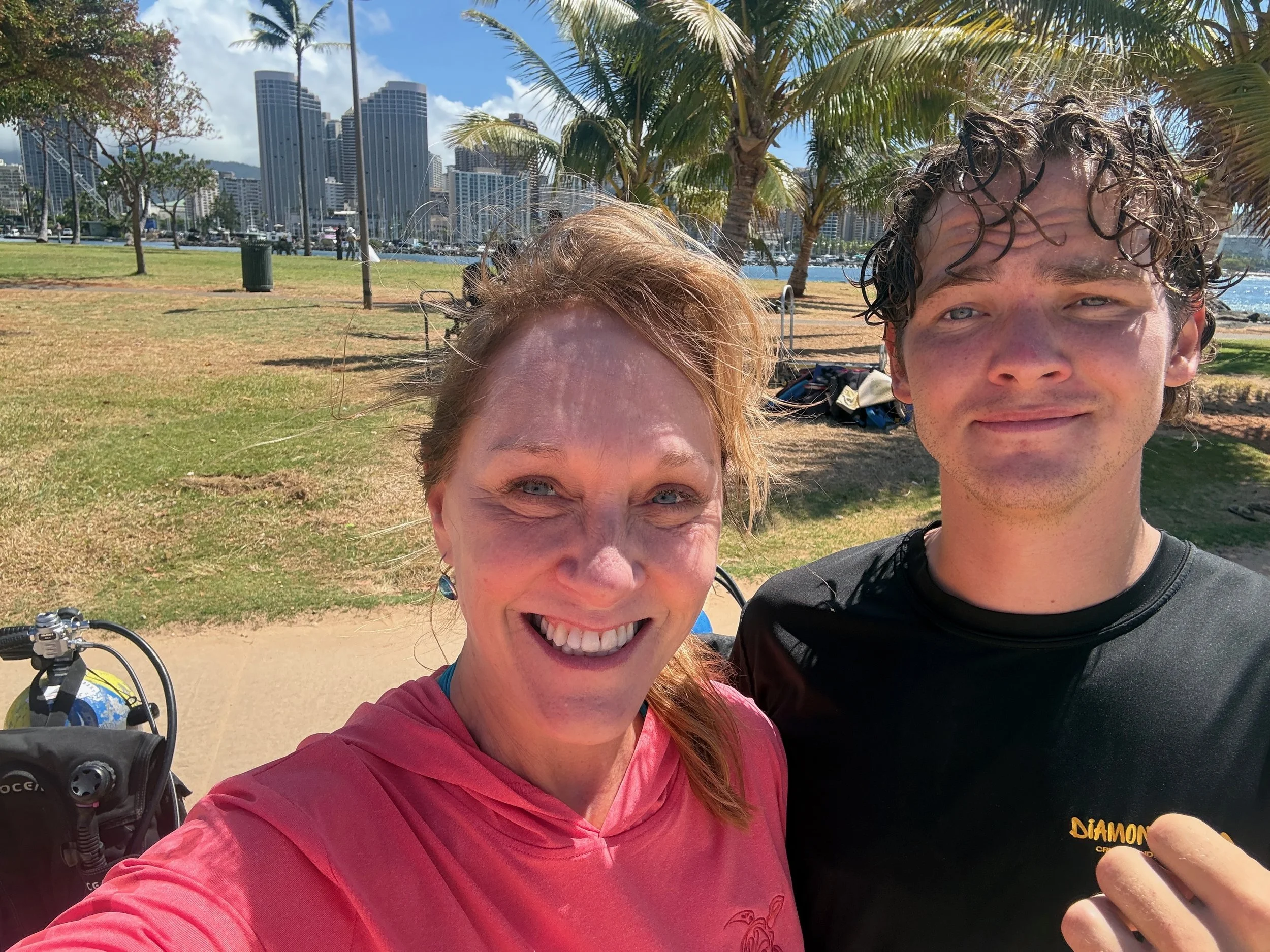 Callum was a kind and terrific teacher, patiently showing me how to learn various scuba techniques.  We both got sunburned, but I finally got it after 3 hours or so....