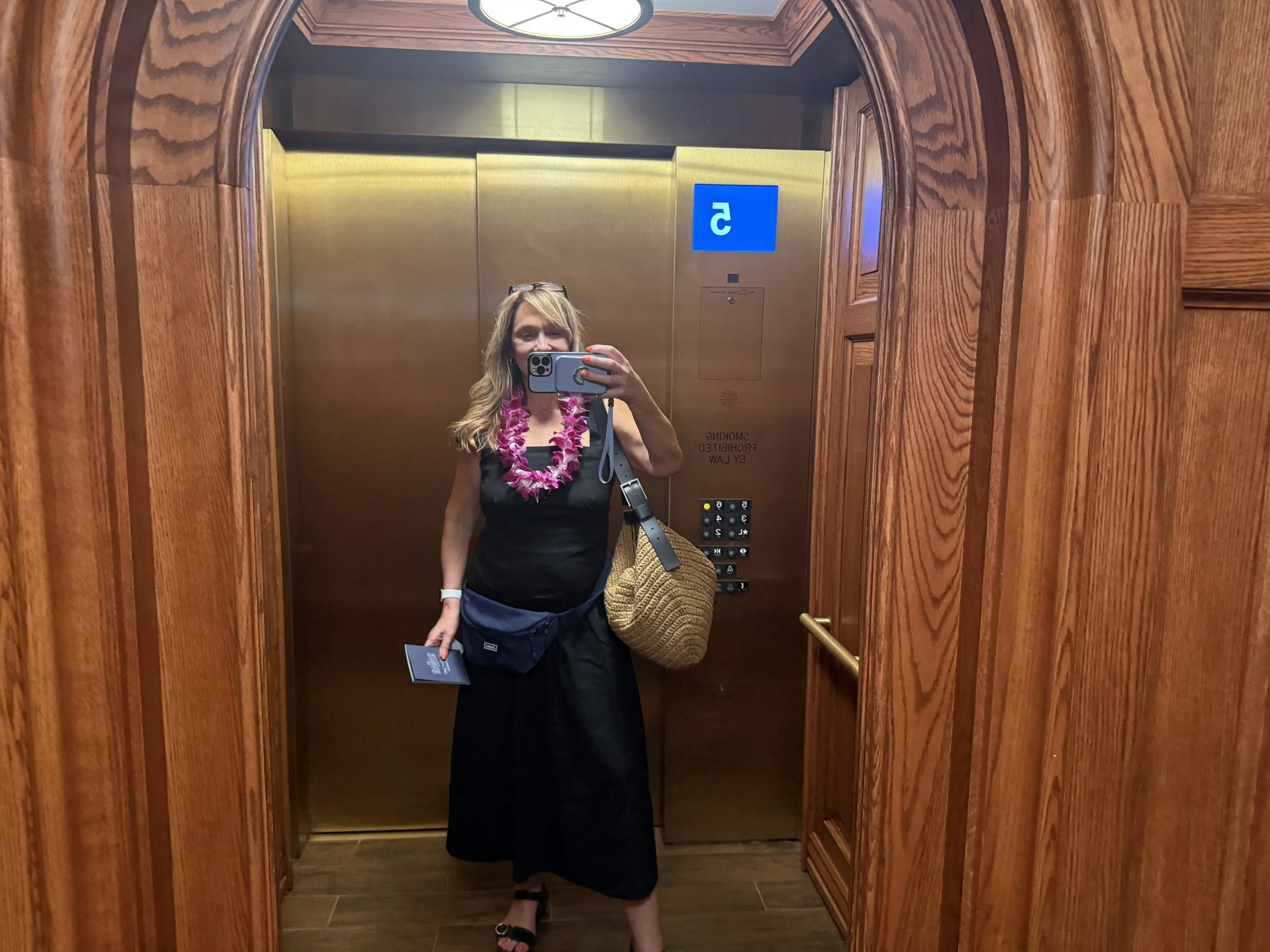 Heading up to the wrong tower where a very kind employee pointed out that I couldn’t get into my room because it was not the right room.  So me. So tired. 