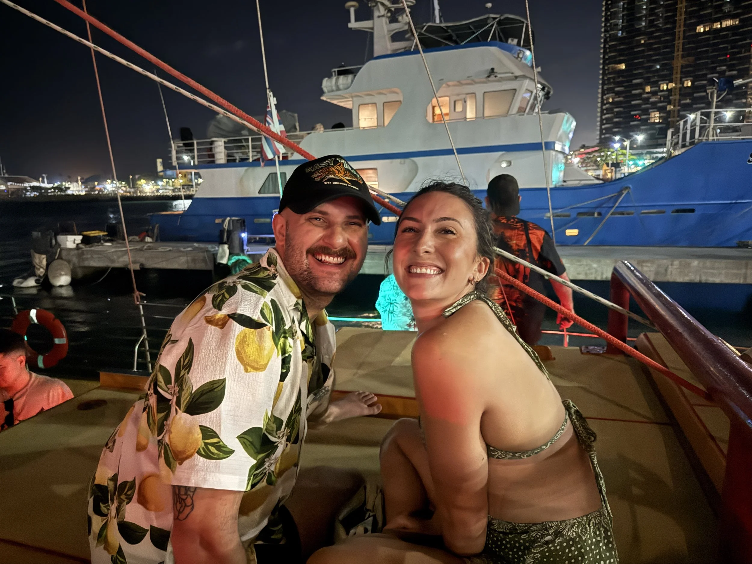 New friends!  Oahu locals - a pediatrician and an electrician enjoying a night out! 