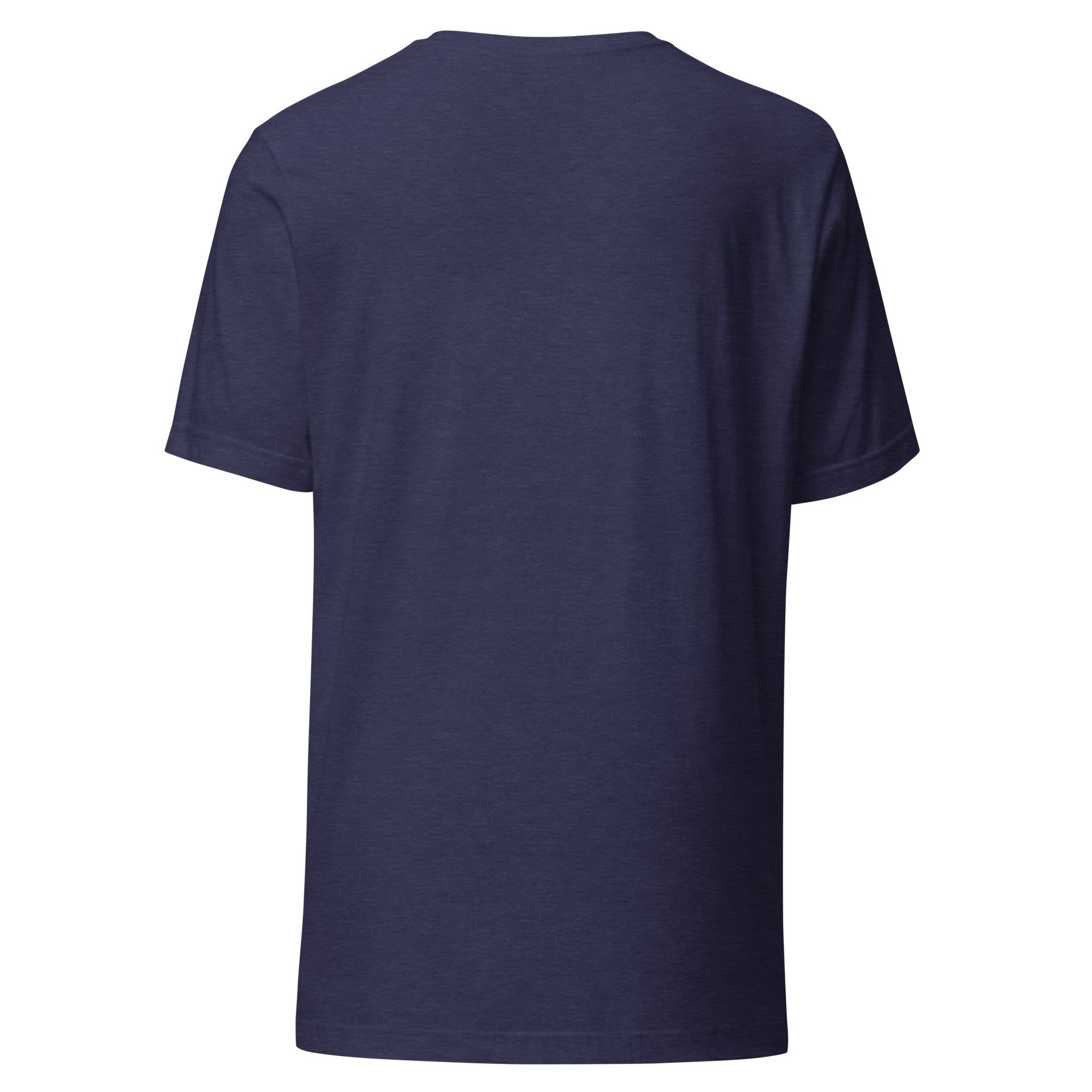 Hooked on Good Times bass fishing T-shirt in heather midnight navy, back view