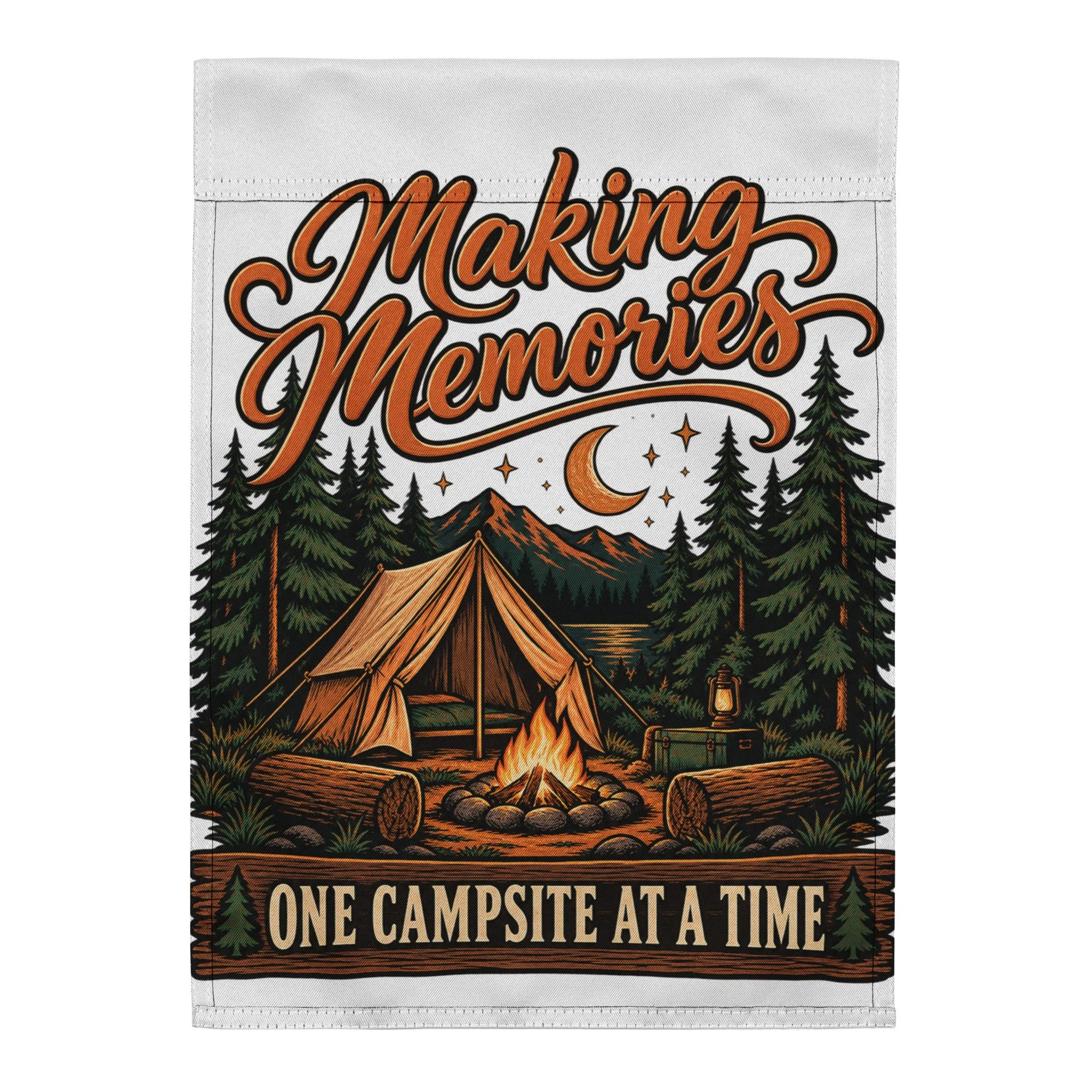 Making Memories camping garden flag, 12 by 17 inches, back view