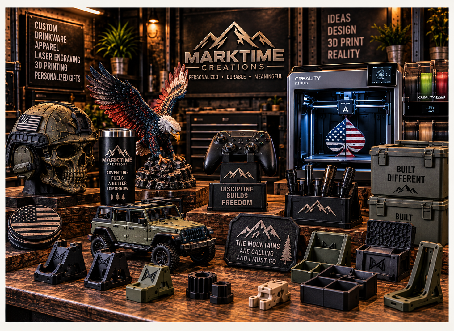 Military- and outdoor-inspired custom models and accessories.