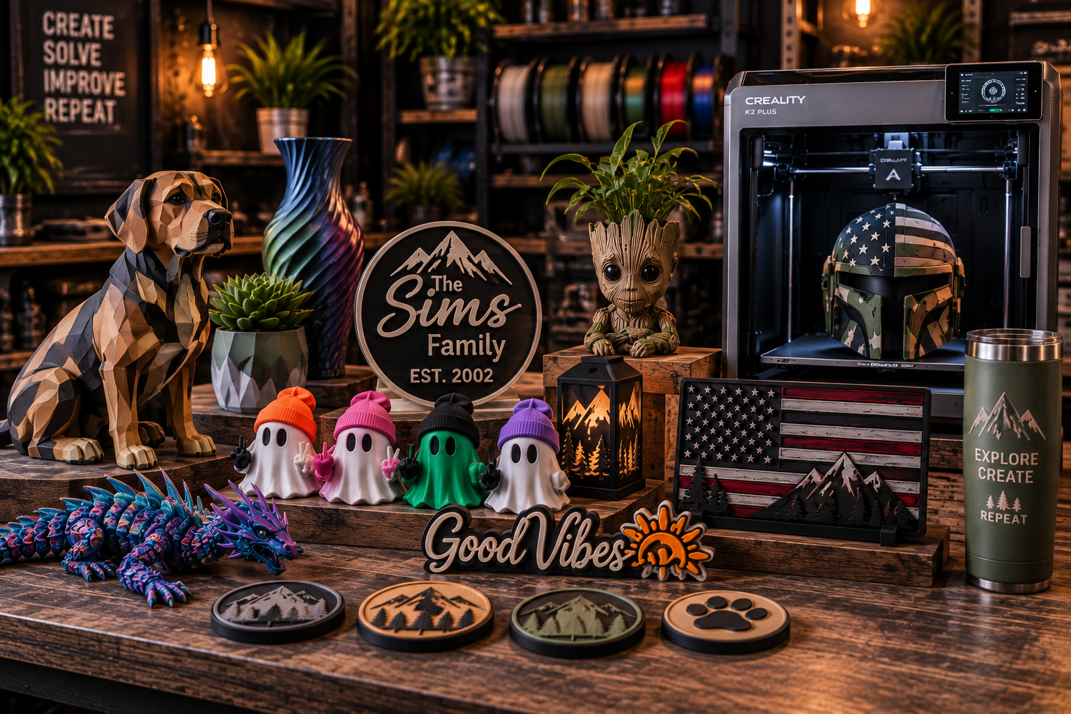 Decorative 3D prints, personalized signs, and custom gifts.