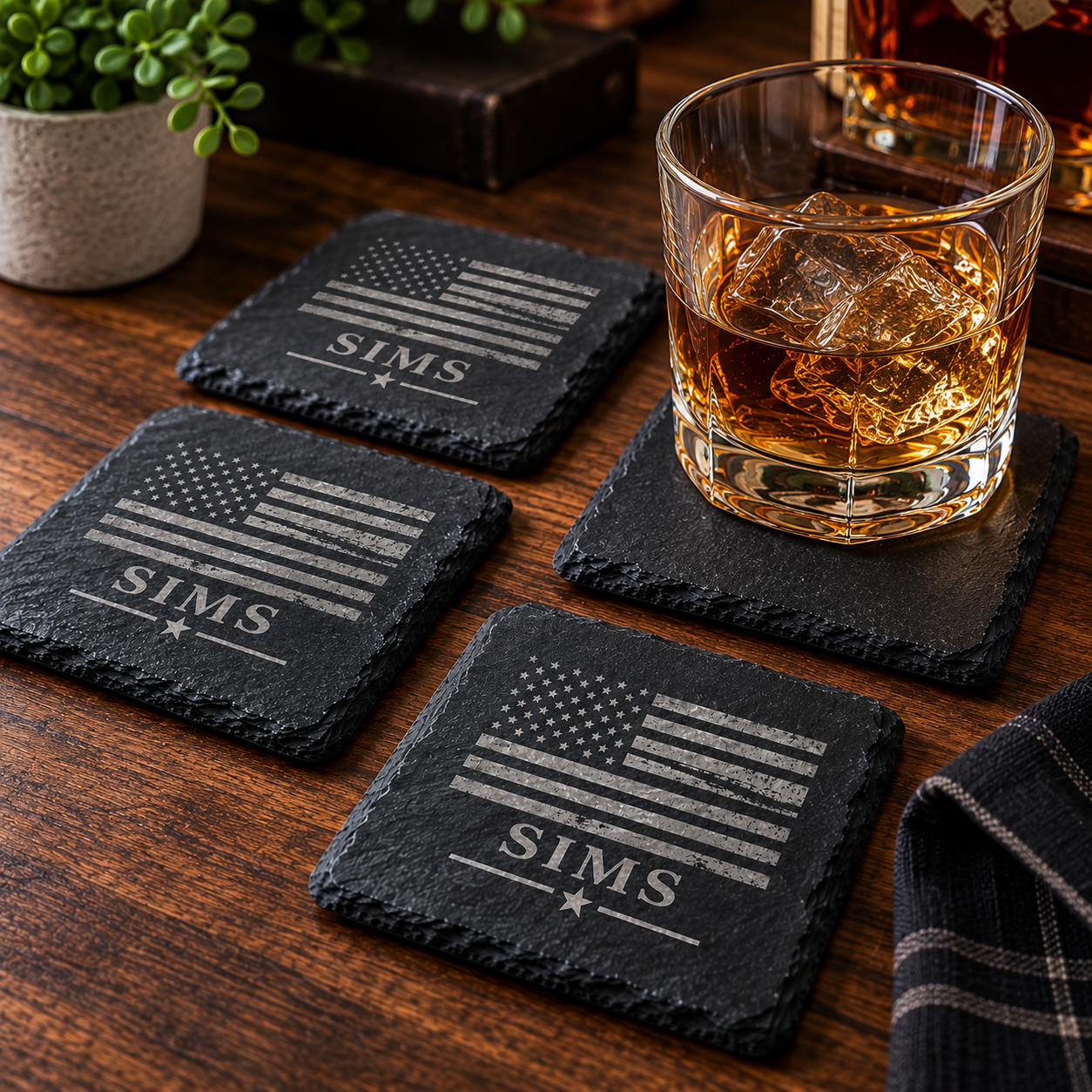Custom Engraved Slate Coaster Set – Set of 4 (Square or Round)