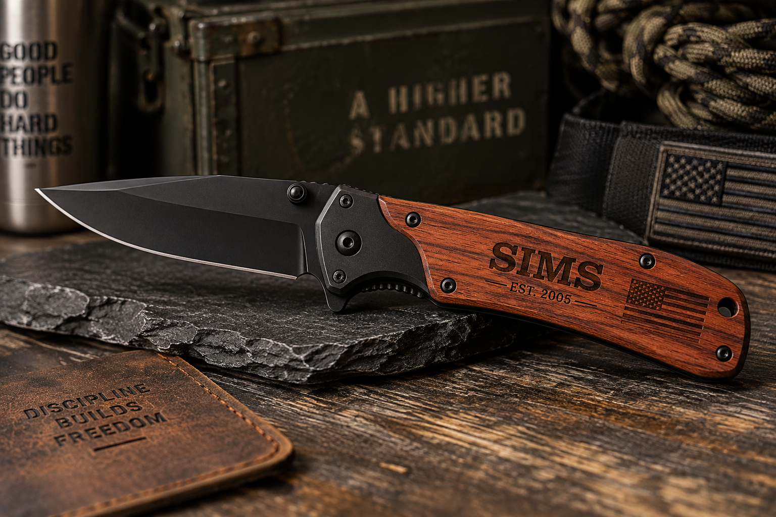 Personalized Engraved Pocket Knife – Wood Handle