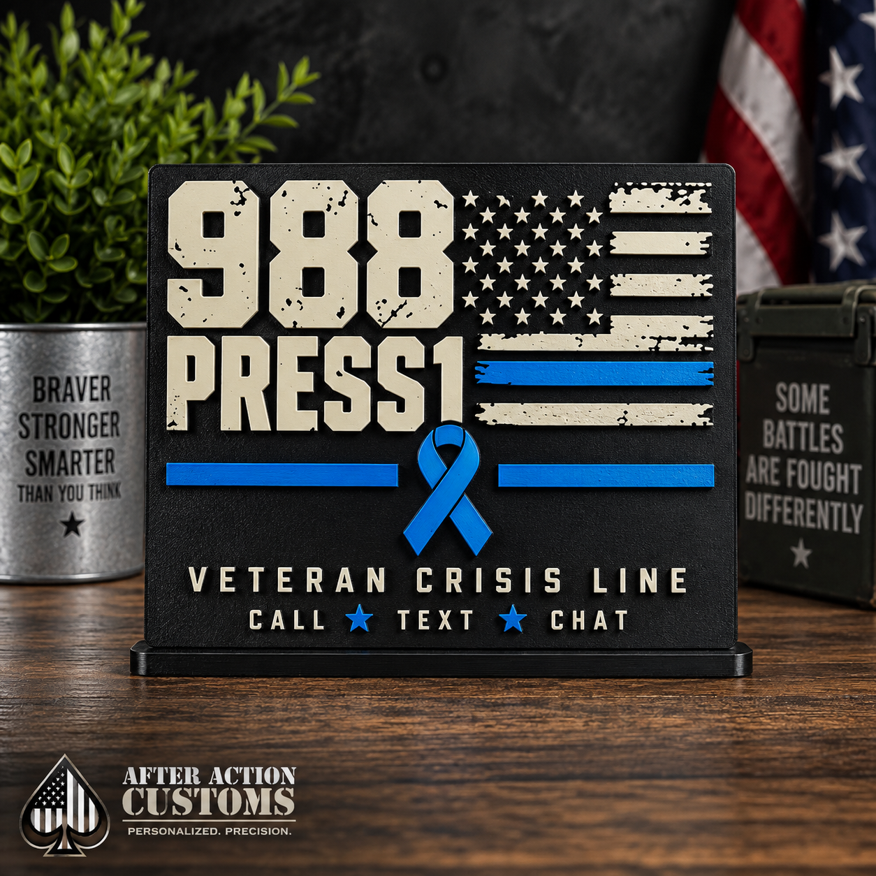 988 Veteran Crisis Line – 3D Printed Awareness Sign with Stand