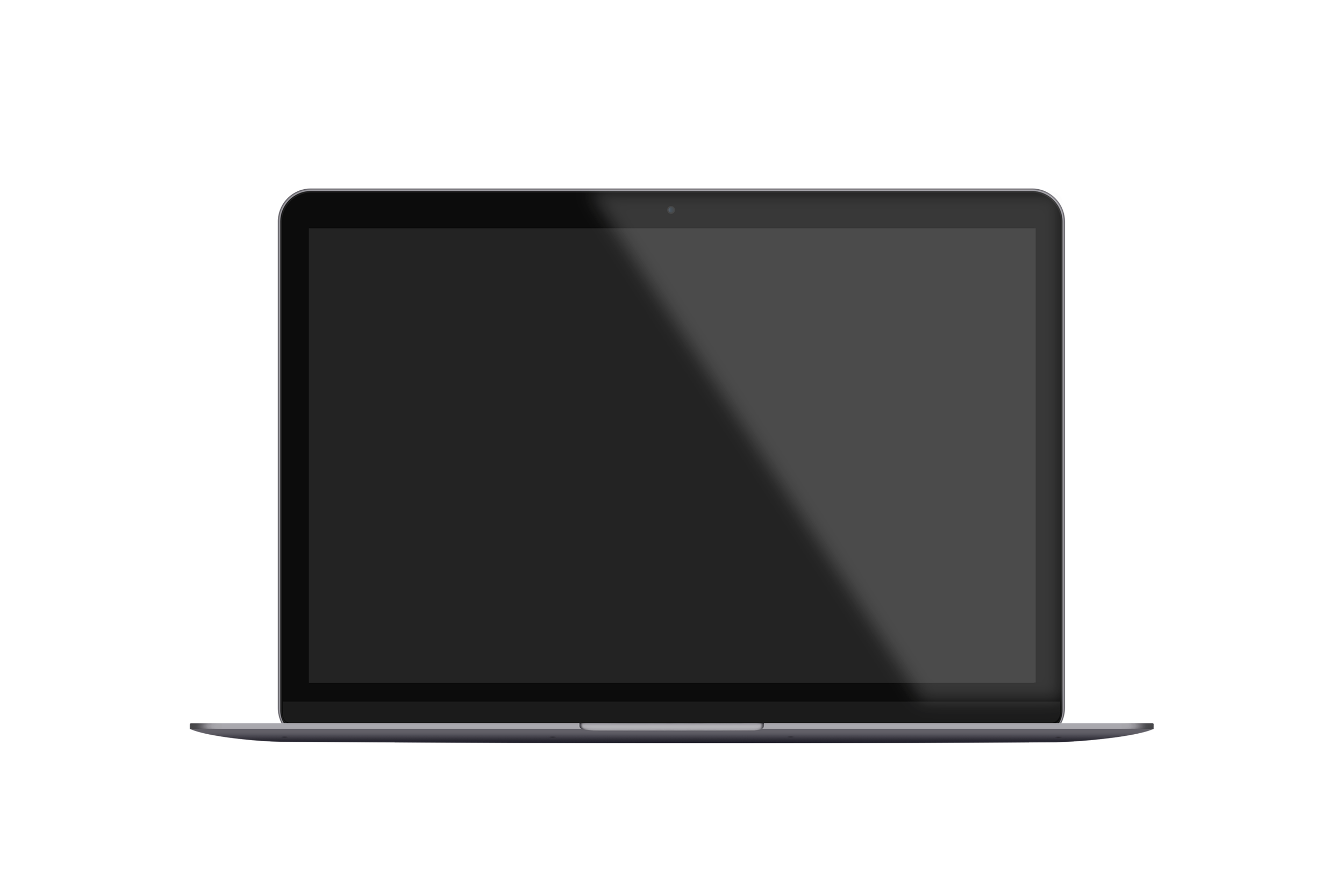 A silver laptop computer with a black screen against a split black and white background.