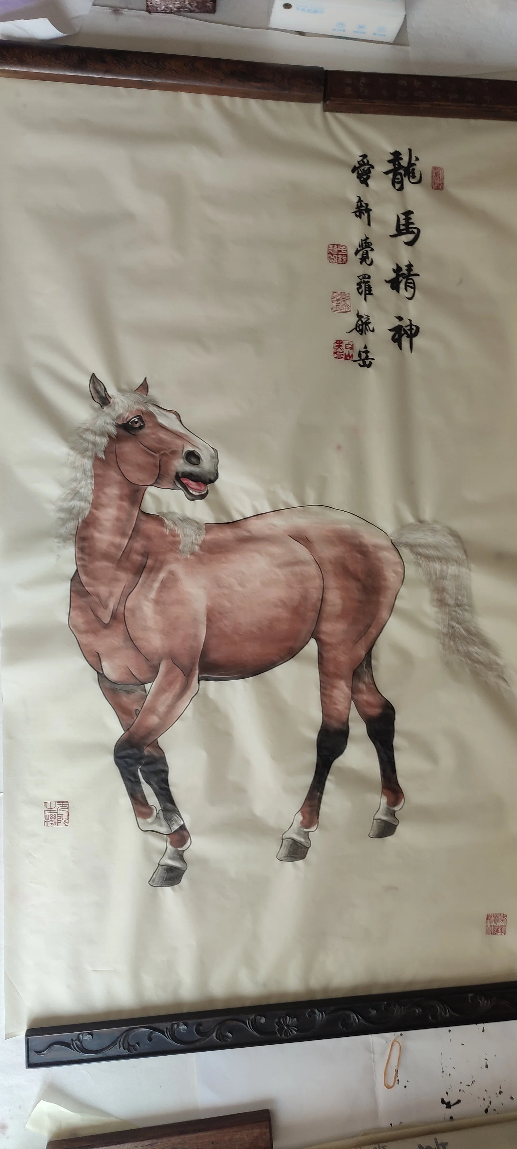 Chestnut Horse Hanging Scroll, "Long Ma Jing Shen" 龍馬精神